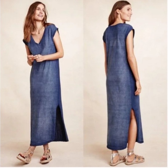 Anthropologie cloth & stone Nila Blue Ombre Maxi Shirt Dress - Picture 1 of 14
